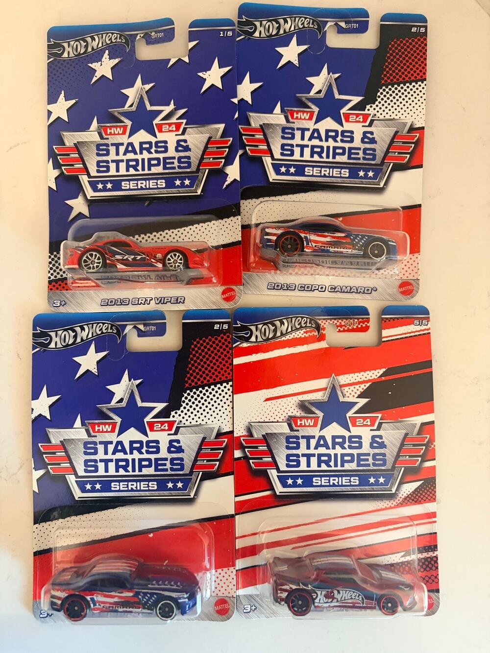 Hot Wheels 2024 Stars & Stripes Series Lot of 4 -Camaro (2), Corvette, Viper
